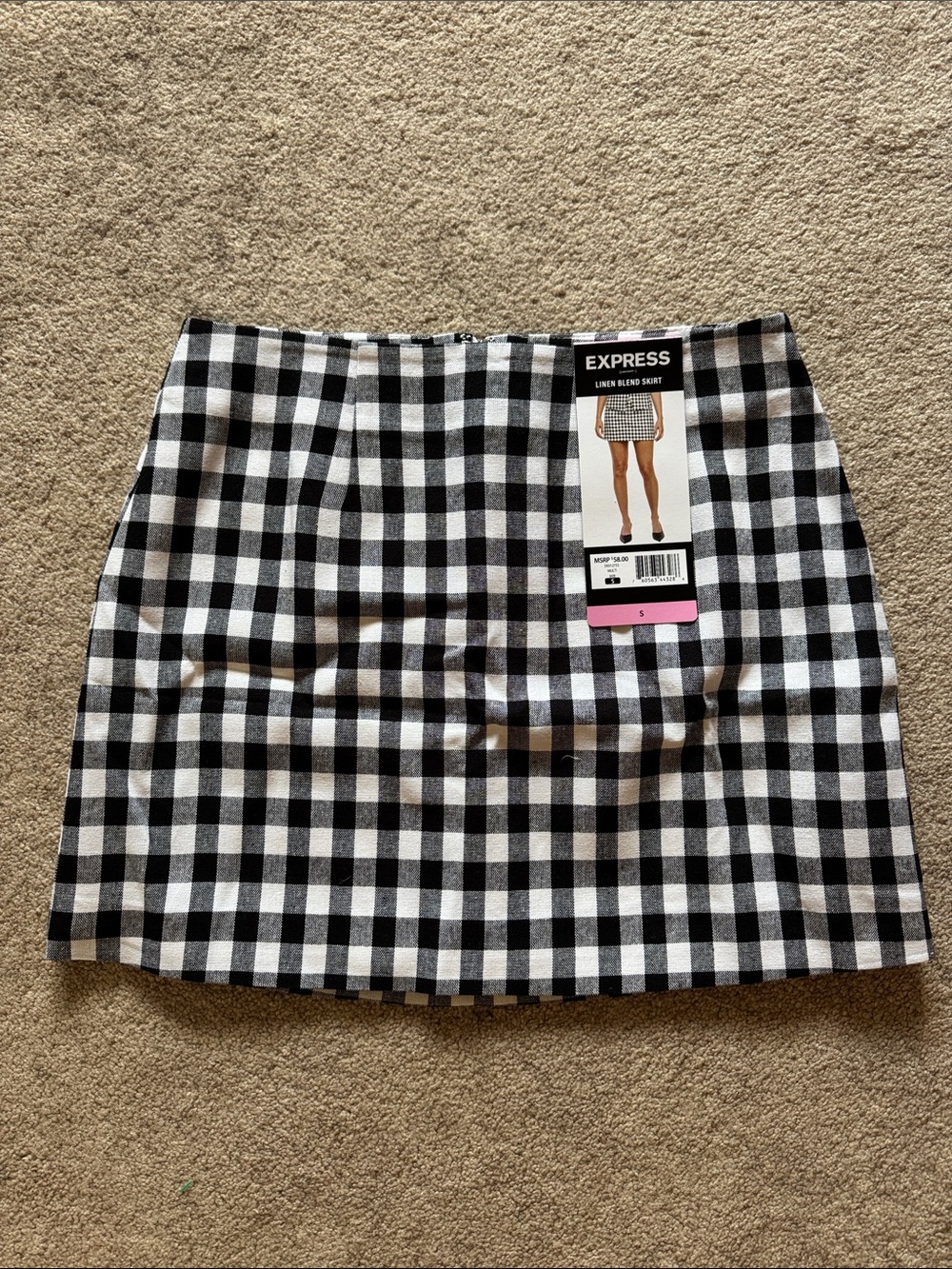 Express Women's Black and White Gingham Mini Linen Skirt